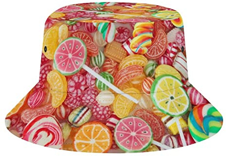 Fiskehatt färgglad godis mat strand solhattar tvättade män fiskarhatt, för utomhusbruk, trädgårdsarbete, camping, golf, 56–58 cm