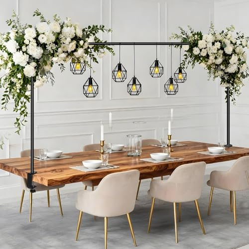 JEBUTU Over The Table Rod Stand with Clamps Adjustable 30-43 Tall 47-98 Length Black Table Arch Hanging for Wedding Birthday Party Halloween Christmas