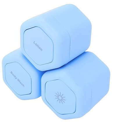 Elprico Paquete de 3 Contenedores Magnéticos de Viaje, Juego de Tarros de Artículos de Tocador de Forma Hexagonal con Tapa Superior de Rosca de 40 Ml de Capacidad, para Almacenamiento de (BLUE)