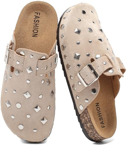 Clogs for Women Mens Suede Clogs Adjustable Buckle Comfort Slippers Fashion Studded Slip On Slippers Potato Shoes with Arch Support