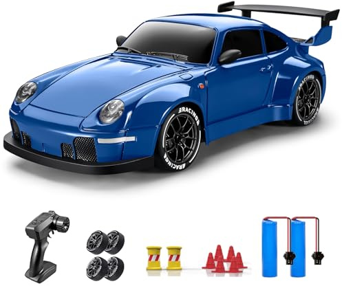 ACAMMZAR Coche Teledirigido, 1:24 20KM/H RC Drift Coche, 2.4GHz 4WD Drift RC Car,con Luces LED, 2 Pilas, Coche Teledirigido para 4 5 6 7 8 Niñas Adultos, Azul