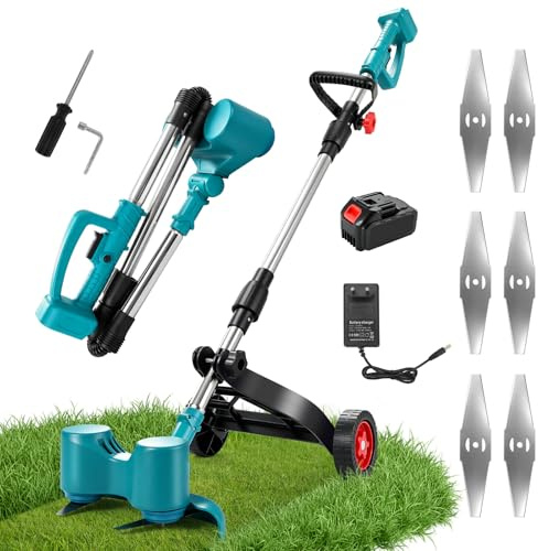 Batteridriven grästrimmer med 3 000 mAh batteri, dubbel roterande gräsklippare