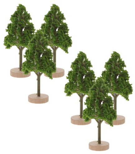 Feng Shui， 6st miniatyrmodellträd för arkitekturskalamodeller, 3 cm gröna plastträdfigurer 2 cm baser för sandbricka och mikrolandskapsdekoration
