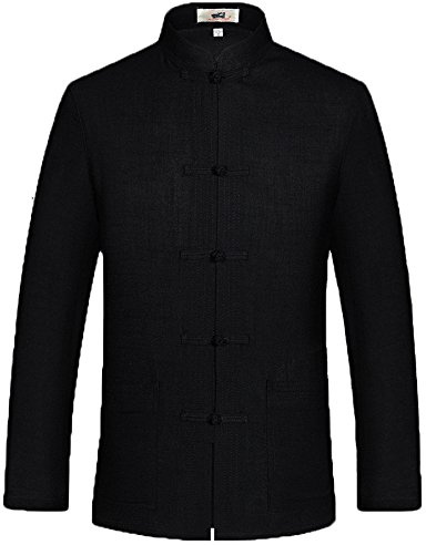 ZooBoo Chinese Tang Suit for Men Kung Fu Clothing Tops Martial Art Cotton Shirt, Black, XL