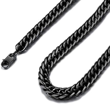 FindChic 6mm Massiv Panzerkette schwarz 55cm Gliederkette Edelstahl Halskette Punk Cuban Link Chain für Weihnachten Valentinstag
