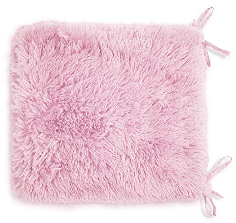 Teddy Fleece Chair Pads SOFT & SNUG Fur With Reversible Plain Sherpa Teddy Fleece Seat pads REMOVABLE Dining Garden Chair Cushion Luxury Super Soft Fluffy Fur Seat Pads With Ties Backs (Pink, 2)