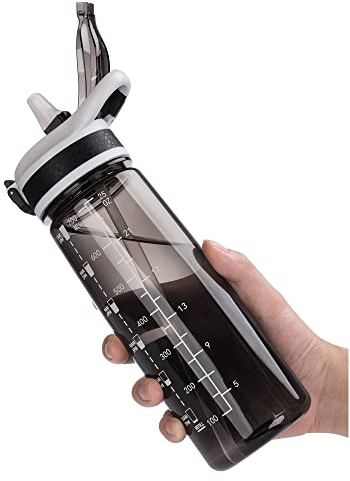 VENNERLI Sports Water Bottle with Straw 800ML Bike Water Bottles Reusable Water Jug 28 OZ Hydro Jug BPA-Free Wide Mouth with Handle for Fitness Outdoor Hiking Camping Dishwasher Safe (N-800 black)