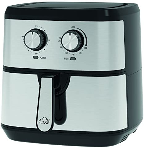 DCG FR3506 Luftfritteuse, 1800 W, antihaftbeschichteter Korb mit 7,5 l Fassungsvermögen, Thermostat und Timer einstellbar, Maße: 327 x 383 x 352 mm, Gewicht 5,5 kg