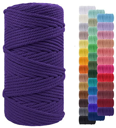 LEREATI Corda Macrame 5mm x 100m, Filo Macrame Cordoncino Cotone Grosso Corda Colorata, Cordino per Borse Uncinetto, Arazzo da Parete, Cesto di Piante Appeso, Decorazioni Fai Da Te (Viola profondo)