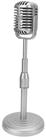 Akozon Modèle D'accessoire de Microphone Vintage Simulation Modèle de Microphone à L'ancienne avec Base Stable et Tige de Support Ensemble D'accessoires de Style Rétro pour Studio