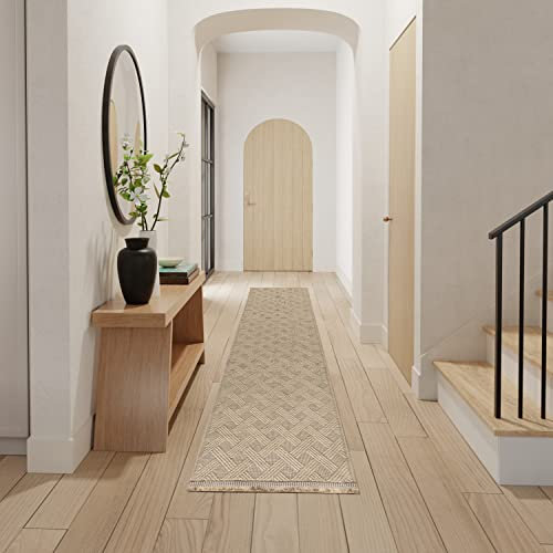 Nourison Waschbarer Jute-Teppich, geometrisch, natürlich, 70 x 200 cm, einfache Reinigung, fusselfrei, für Schlafzimmer, Wohnzimmer, Esszimmer, Küche (50 x 20 cm)