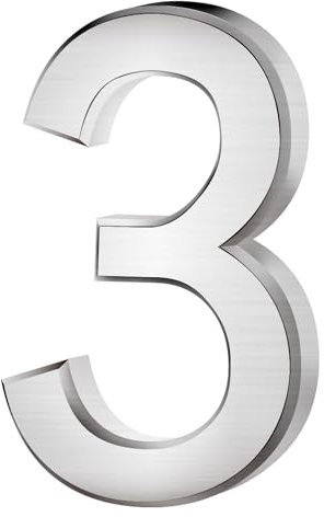 Vanyibro - Pegatina 3D con forma de número de casa, 3-7,6 cm, color plateado, resistente al agua, para puerta de buzón, hogar, hotel