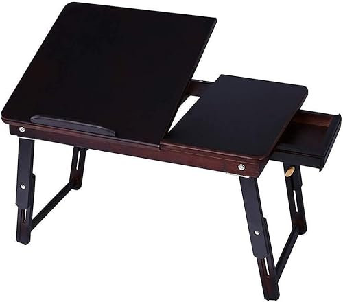 Bärbar Sängbricka Sängbord, Bambu Laptop Skrivbord Justerbar Bärbar Frukost Serverings Sängbricka Med Tiltbar Top Låda