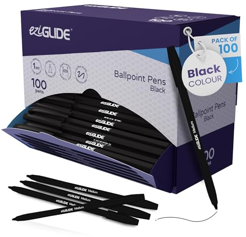 Eziglide Ballpoint Pens Black Ink 100-Pack, (1.0mm) Medium Point Nib Pens