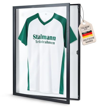 Stallmann Design Tricoframe 'Easy Click & Fill' med dörr | Ramfärg: Svart | Bakgrund: Vit | Storlek: 70 x 90 cm | högkvalitativ och lättpåfylld display för skjortor