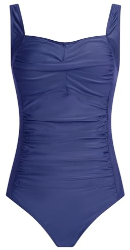 Aidotop Womens One Piece Swimsuit Tummy Control Swimwear with Retro Ruched Monokini Bathing Suits（67Navy Blue,M）