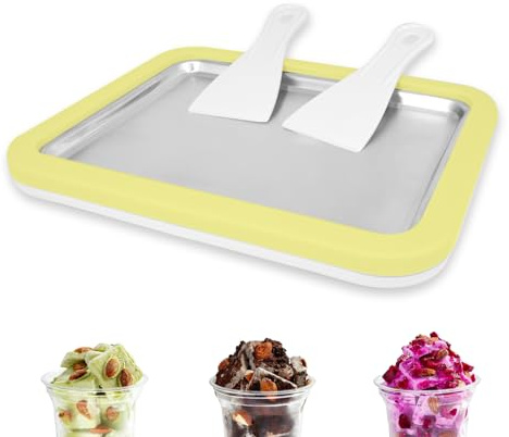 climafusion Rotoli di ghiaccio per la produzione di ghiaccio fai da te, macchina per gelato con 2 spatole, macchina per rollare gelato per bambini e famiglia, giallo