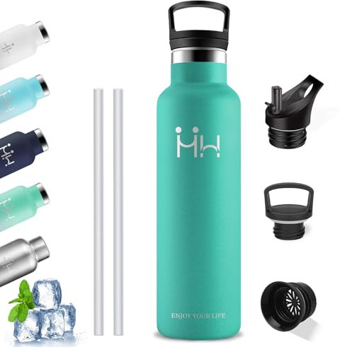 Borraccia Termica, Borraccia 1 litro, Senza BPA, Borracce con Cannuccia, Bottiglie Palestra, Senza Perdite, Borraccie Acciaio Inox, Isolato Sottovuoto, Borracce Metallo per Uffici, Outdoor, Fitness