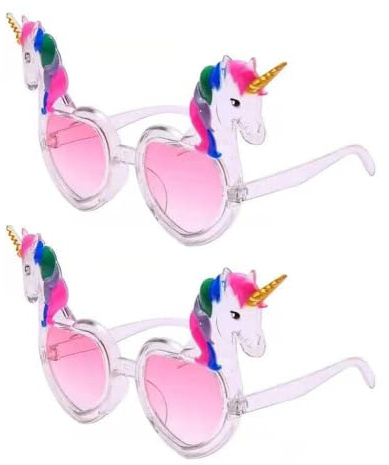XFSRG 2 Stycken Enhörning Hjärtformade Solglasögon Roliga Hawaiianska Party Solglasögon för Carnival Maskerad Party Barn och Vuxna (Transparent)