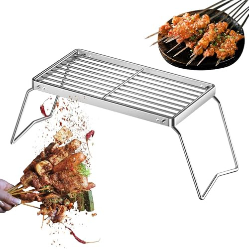 Vikbar grill – grillställ | rostfritt stål grillställ | fällbara vajerställ för grillning | bärbart verktyg för matlagning, eldspis, gryta, utomhus för gårdssamling, backpacking, fiske kyckling