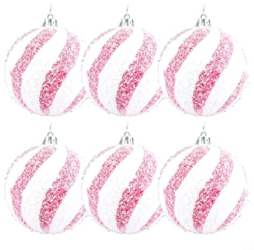 Juego de 6 adornos de lentejuelas rosas para árbol de Navidad, bolas de 8 cm para decoración de ventanas navideñas (B)