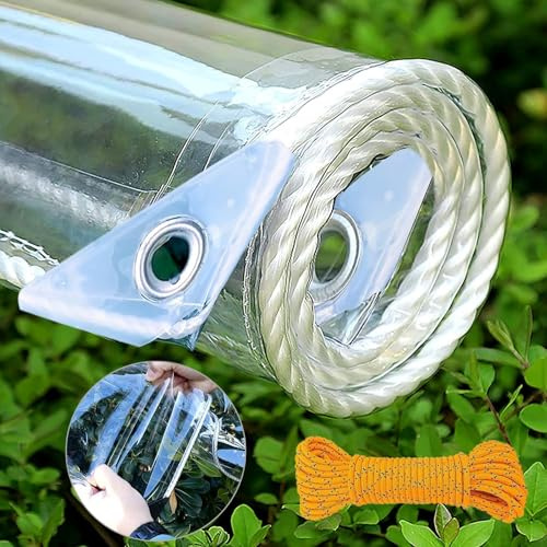 PIPRE Clear Heavy Duty Tarpaulin Waterproof 440 g/m² Clear Tarp with Eyelets, Outdoor Transparent Tarp PVC Tarpaulin Windproof Tear Resistant for Garden, Gazebo With Cable Ties (1.2m x 2.7m)
