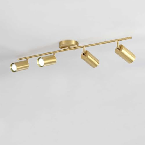 Lámpara de Techo Moderna de latón con Foco GU10 Ajustable para Cocina y galería. Kit de iluminación de riel Fijo para iluminación de Acento Interior.