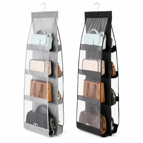Winter Shore Organizador Colgante para Bolsos [2 Unidades], Plegable para Armario con 8 Compartimentos Transparentes y Gancho Resistente Galvanizado