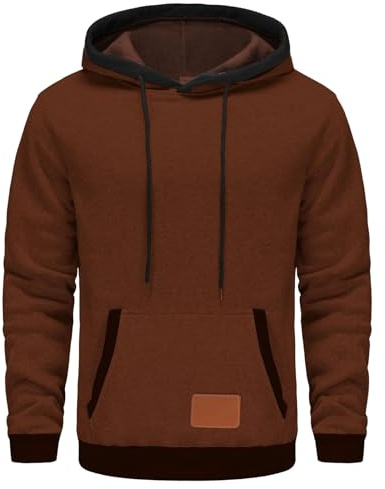 Herrmode med huva, fleece, långärmad, dragsko och handfickor, kaffe, extra stor