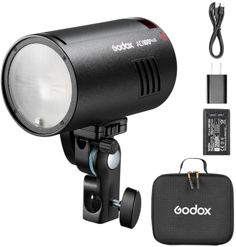 Flash Godox AD100Pro II à tête Ronde 100 W, 60 à 100 flashs Pleine Puissance, 2,4 GHz X sans Fil, TTL/HSS, 2850 mAh USB-C, Support magnétique avec Adaptateur Bowens
