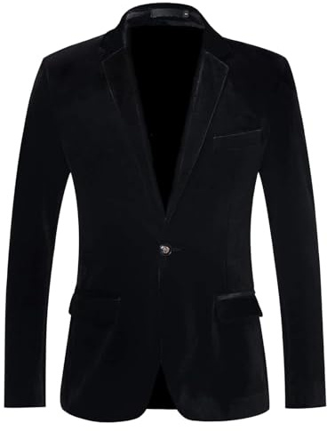 Giacca Elegante da Uomo in Velluto con Un Bottone, Blazer, Smoking per Matrimonio, Ballo di fine Anno, Nero XX-Large