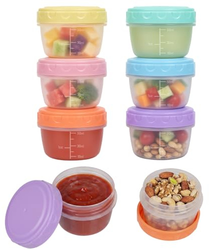 NUTKIT 6PCS Small Food Containers with Lids, 80ml Reusable Small Sauce Pots | Leakproof Salad Dressing Pots Container with Graduated, Stackable Freezer Snack Box for Adults and Kids