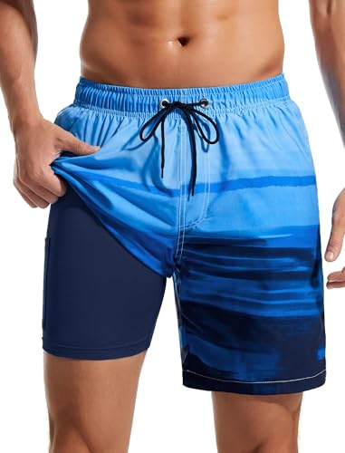 SILKWORLD Maillot de Bain Homme 2 en 1 avec Doublure de Compression Séchage Rapide avec Poches Short de Plage pour Natation