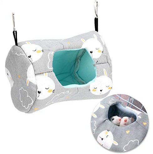 Sxhlseller Hamsterhängmatta, Hängbo för Husdjur i Canvas för Chinchillor och Smådjur med Avtagbar Kudde, Stort Innerutrymme, 4 årstider Användbar, 18x14x14 Cm (grå kanin)