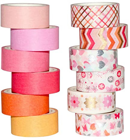 YUBX Gold Pink Washi Tape Set Masking Tape Dekoratives Klebeband Bunt für Bastelarbeiten, Bullet Journals, Planer, Scrapbooking, Verpackung (Pink Tone)