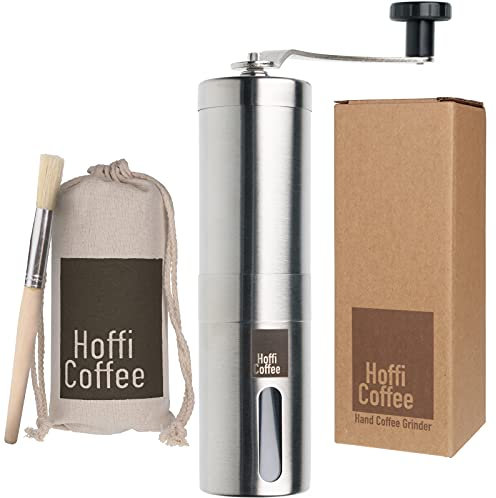 Hoffi Coffee Manual Coffee Grinder Stainless Steel Adjustable Ceramic Burr with Carry Bag and Cleaning Brush