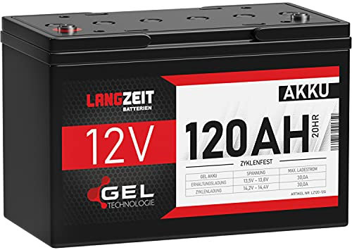 LANGZEIT Blei-Akku 12V 120Ah GEL Akku Profi Blei-Batterie Solarbatterie Wohnmobil Bootsbatterie Versorgungsbatterie ersetzt 100Ah