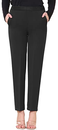 INSAFIANS Pantalon semi-élastique pour femme | Pantalon de bureau pour femme | Travail formel, Noir , 52 Taille courte