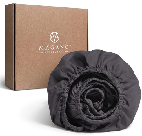 MAGANO® Luxus Spannbettlaken 140x200 Boxspringbett Topper Grau | Bambus & Baumwolle Satin | 400 TC Premiumqualität | Spannbetttuch Bettlaken 140x200cm | Anthrazit Dunkelgrau