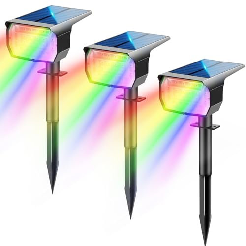 LOTMOS Bunt RGB Solarlampen für Außen Garten [3 Stück/20 LED/6 Feste Farben/1 Zyklusmodus],IP67 Wasserdicht Gartenbeleuchtung Solar Außen,LED Solar Strahler Außen,Lichtsensor Solarleuchte für Garten