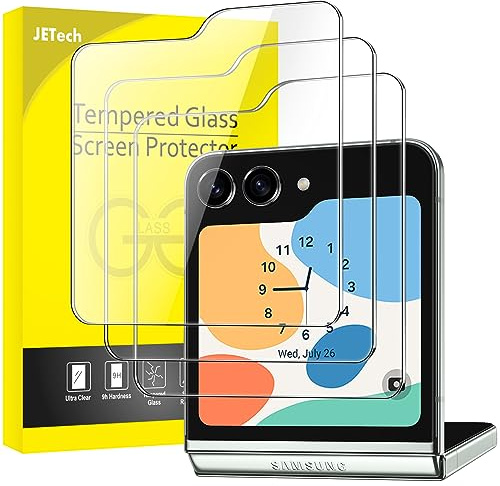 JETech Front Schutzfolie für Samsung Galaxy Z Flip 5, 9H Gehärtetes Glas Displayschutz, Anti-Kratzer, HD Klar, 3 Stück