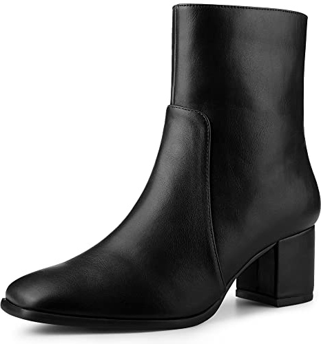 Allegra K Women's Square Toe Side Zip Block Heel Black Ankle Boots 5.5 m US
