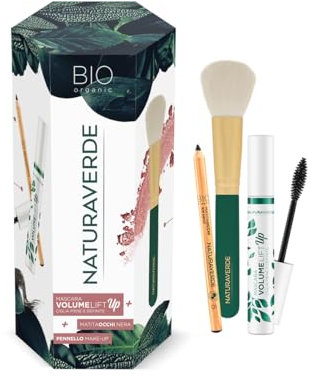 Naturaverde | BIO Make Up - Gift Set con Matita Occhi Nera, Mascara Nero e Pennello per Terra, Cipria e Blush, Set Trucchi Idea Regalo