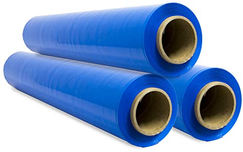Pellicola per imballaggio, pellicola blu, carta film, rotolo di plastica protettiva per mobili, scatole di spostamento, plastica copritutto 50 cm x 300 m estensibile - SIDI (3 pezzi, blu)