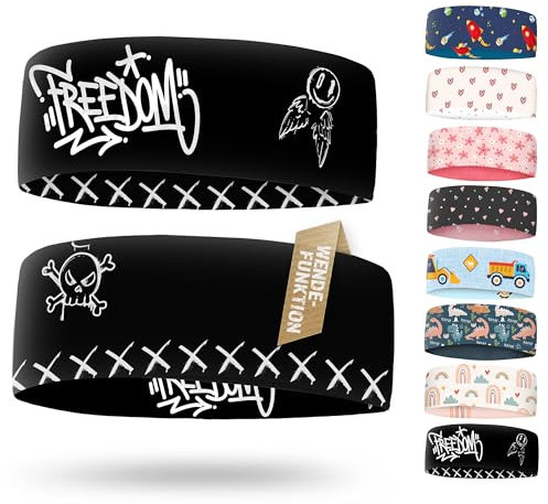 Kinder Stirnband - dünnes, ultraleichtes und elastisches Sportstirnband für Jungen und Mädchen (Graffiti Schwarz)