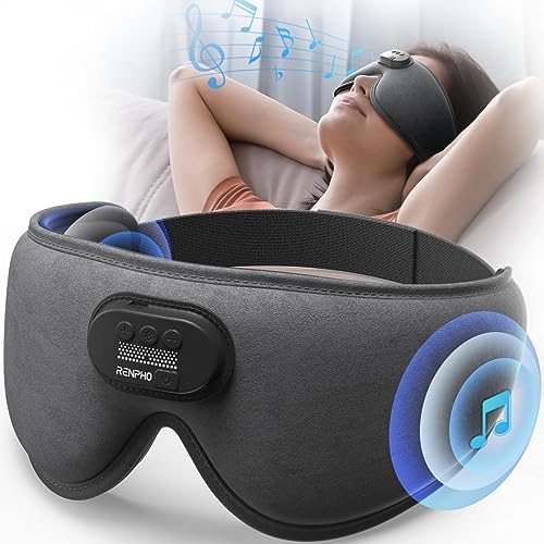 RENPHO Elettrico Auricolari per dormire, Regalo Festa Della Mamma, Mascherina per Dormire Wireless Ultra Morbida 3D Anti-luce con Bluetooth, Comoda Mascherina per Gli Occhi Notturna