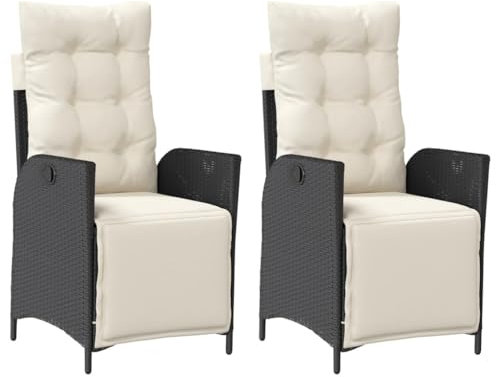 vidaXL Gartensessel mit Fußteil 2 STK., Gartenstuhl Verstellbare Rückenlehne Fußteil, Sessel Stuhl Stahlrahmen, Gartenmöbel, Schwarz Poly Rattan