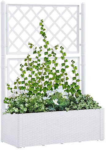 ShGaxin Arriate, Mesa De Cultivo, Huerto Domestico, Arriate De Jardín, Cultivo De Plantas Aromaticas, con Enrejado y Sistema de riego automático Blanco