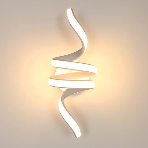 LED Lampada da Parete, 24W 2700LM Applique da Parete Interno Moderno, Creativo Design Lampada a Muro Interni in a Spirale per Camera da Letto, Soggiorno, Corridoio, Bianco, 3000K Luce Bianca Calda