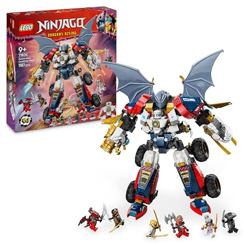 LEGO NINJAGO Mech Ultra Combinatore di Zane - Robot Giocattolo 4 in 1 Separabile in Aereo, Macchina, Drago e Action Figure con 6 Minifigure, Giochi per Bambini da 9 Anni da La Rivolta dei Draghi 71834